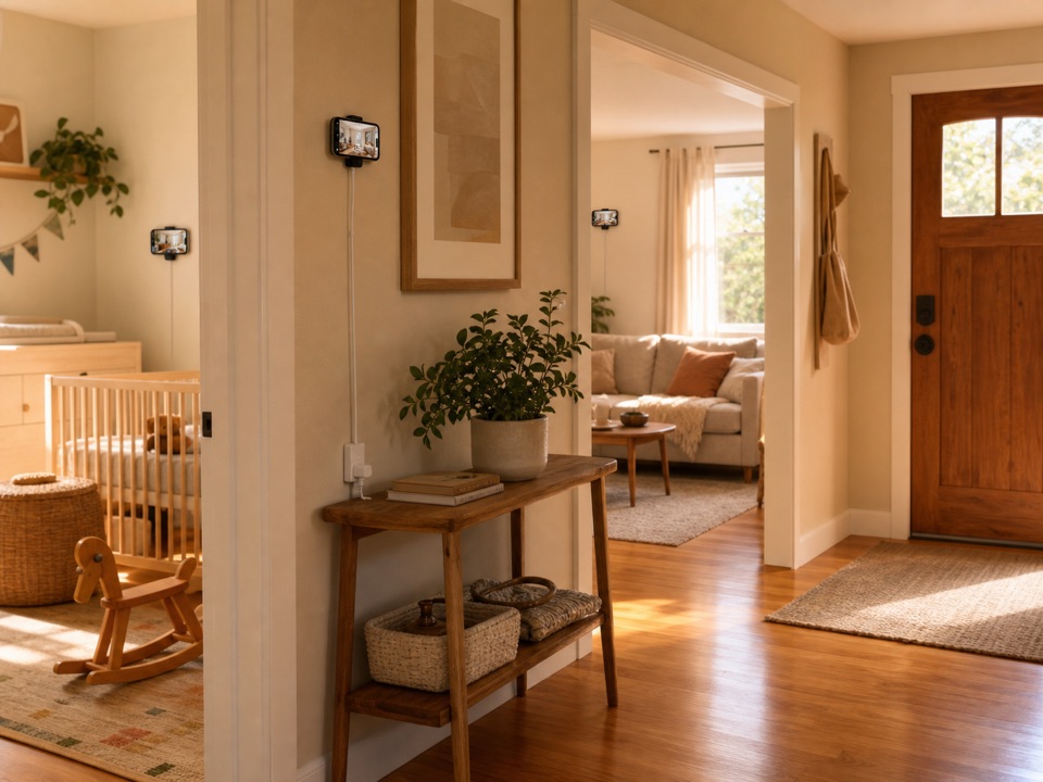Warm hallway with spare phones set up in separate rooms